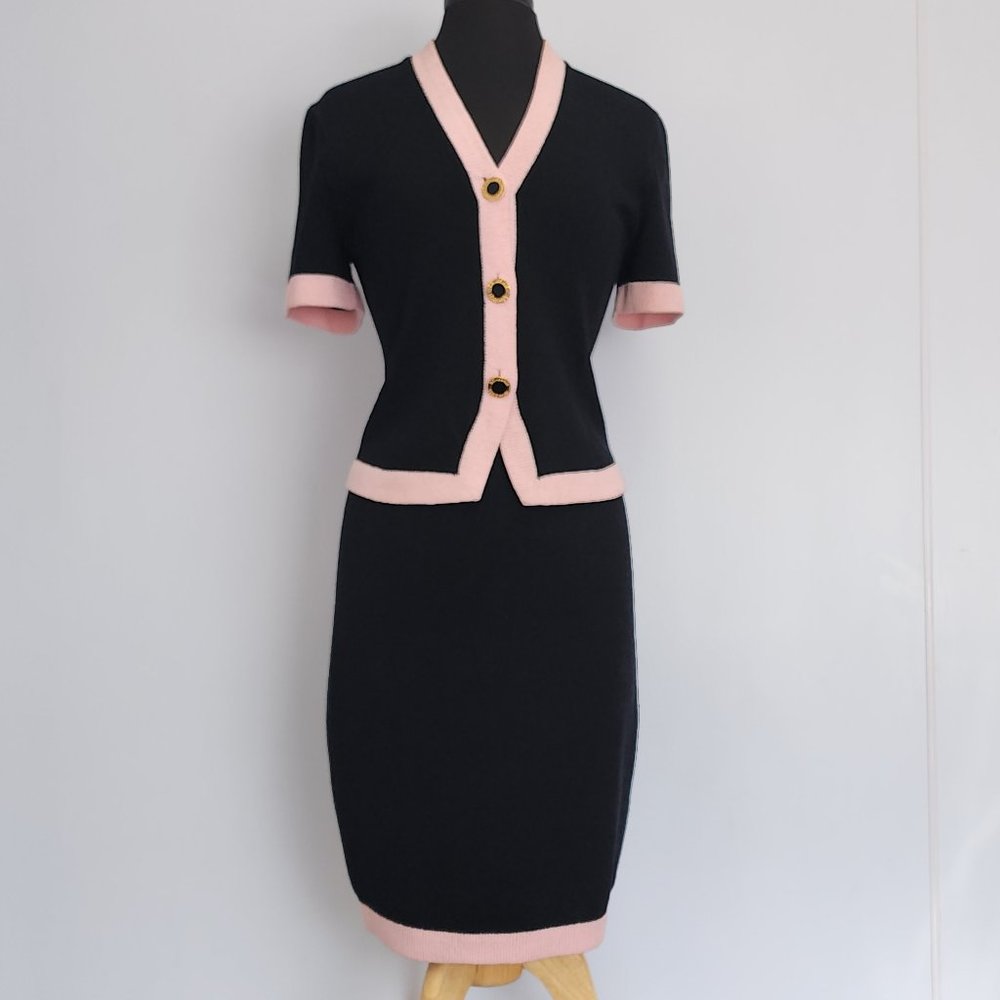 st John collection by Marie Gray- black&peach short sleeve skirt suit set